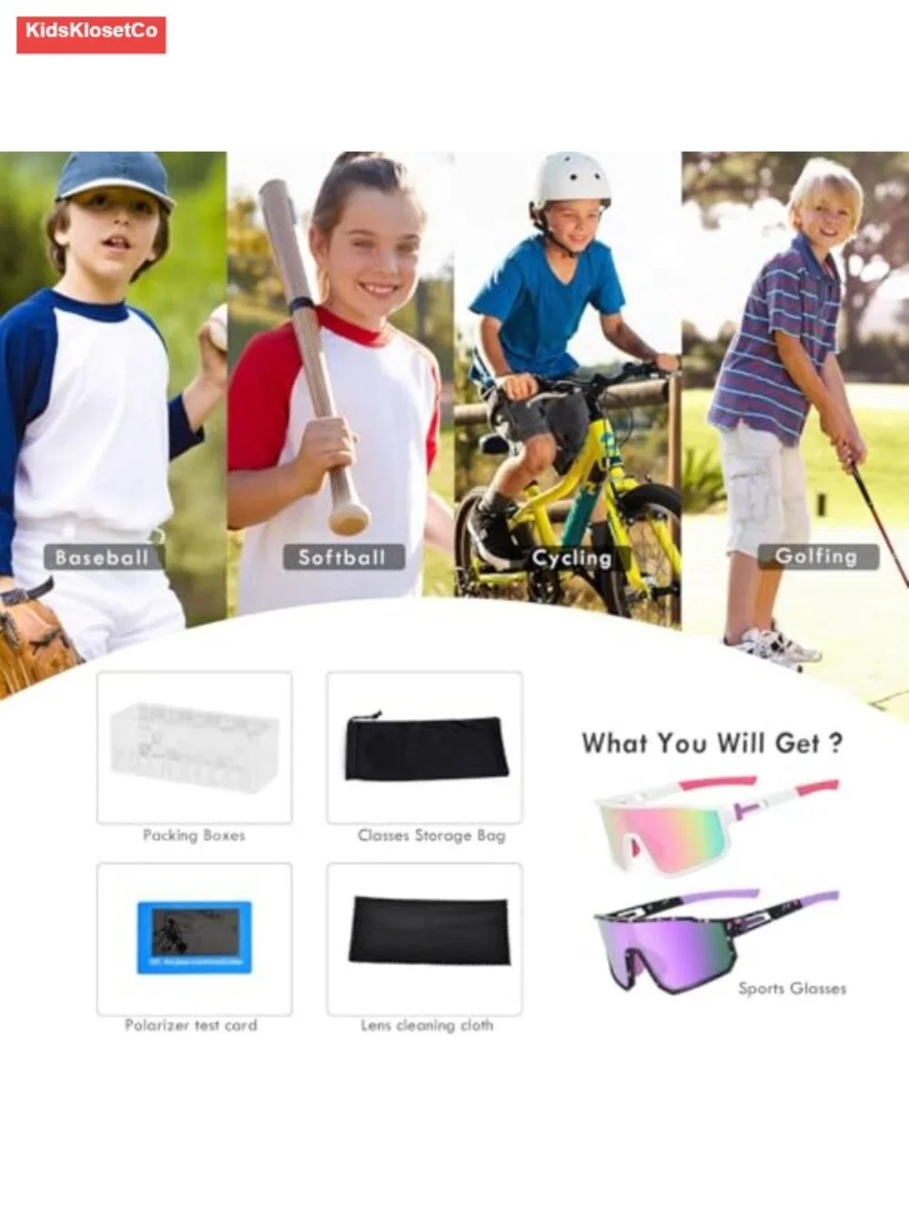 Youth Baseball Sunglasses TR90 Frame Kids Sport Sunglasses for Cycling Softball